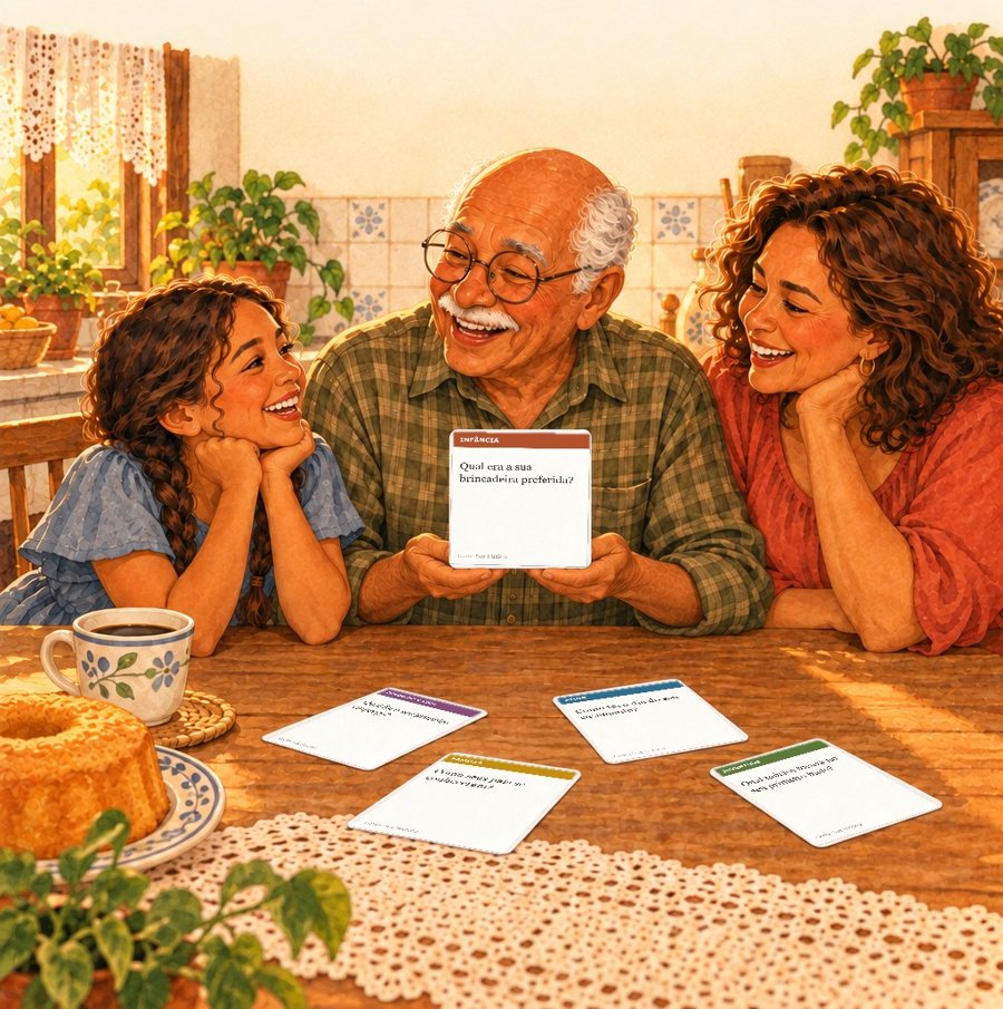 Avô lendo uma carta Conte Sua História para a família