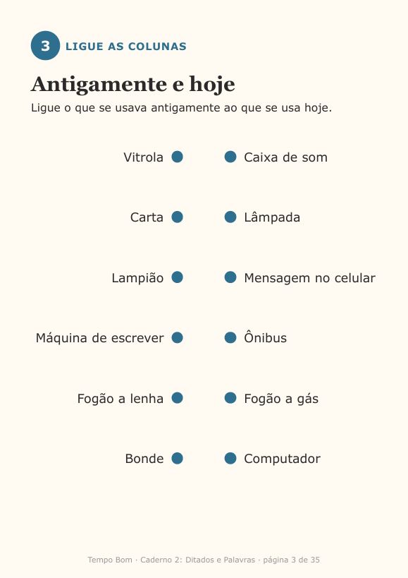 Página de exemplo do caderno Ditados e Palavras