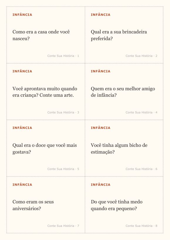 Página de exemplo do caderno Memórias da Família
